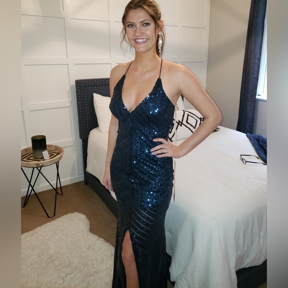 Samila & Co. Dark Aqua Sequin Prom/Formal Dress